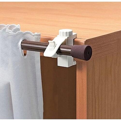 2Pcs Adjustable Support Bracket Towel Rod Hook Clip Self Adhesive Shower Curtain Organized Rods Hooks Rod Holder Bathroom Holder