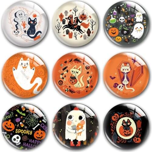 Handmade Cat Ghost Halloween party pumpkin Round photo glass cabochons demo flat back DIY jewlery Making findings accessory