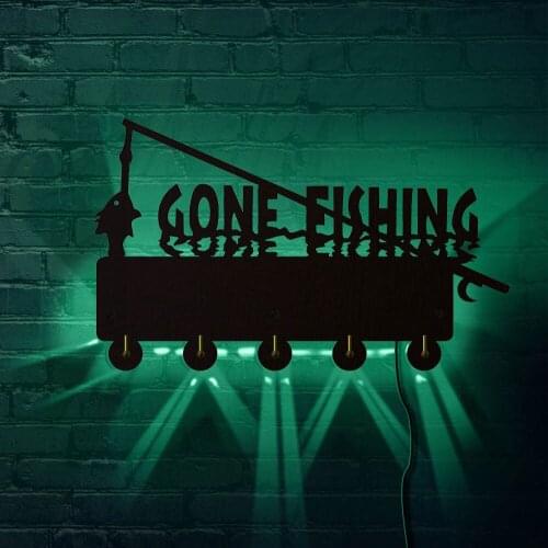 Gone Fishing LED Luminous Wall Hook Coat Wall Hanger Fisherman Home Decor Color Changing Wall Light Birthday Gift For Fisherfolk