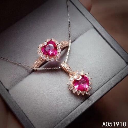 KJJEAXCMY boutique jewelry 925 sterling silver inlaid Natural pink topaz pendant ring Female suit support detection trendy