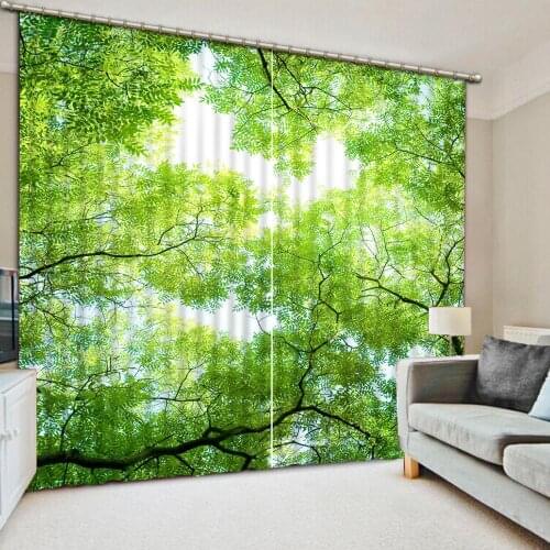 Blackout curtain Luxury Blackout 3D Window Curtains For Living Room Bedroom Customized size green forest curtains