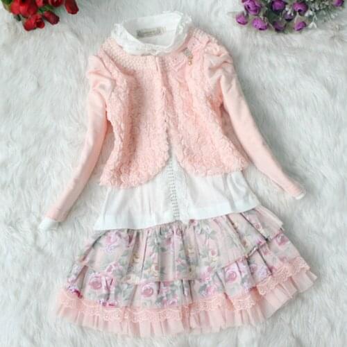 Girls Jacket+t-shirt+Skirt pearl lace Flower clothes YF277