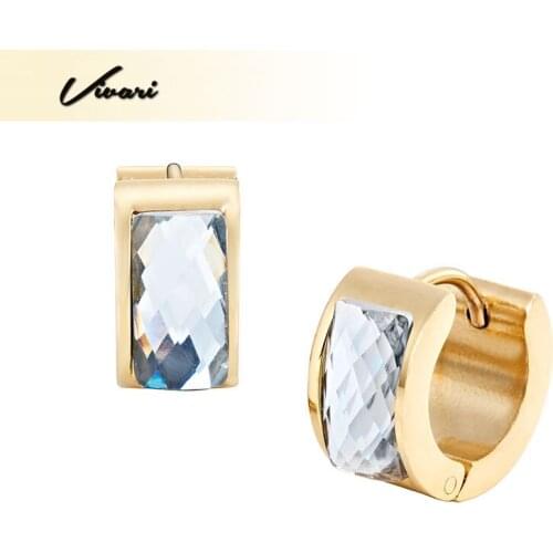 Vivari Fashion Earrings For Women Light Blue CZ Stones Gold Stainless Steel Jewelry Earrings Accessories