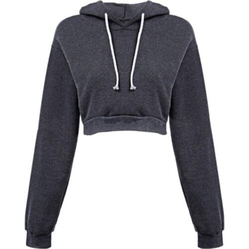 GAOKE 2019 Autumn Women Hoodies Solid Crop Hoodie Long Sleeve Jumper Hooded Pullover Coat Casual Sweatshirt Top Sudaderas Mujer