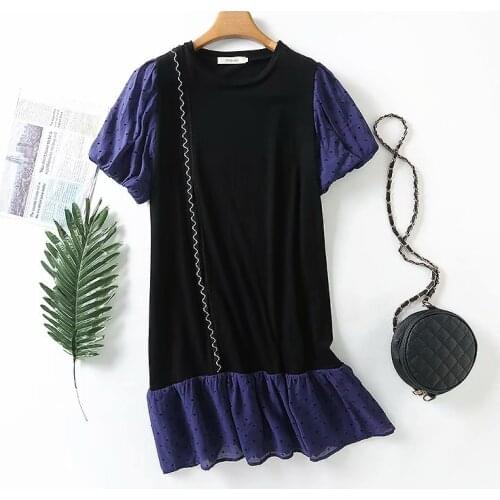 Plus size dress O-Neck puff sleeve Love flocking patchwork Diamond summer dresses 2021 elegant casual womens dresses