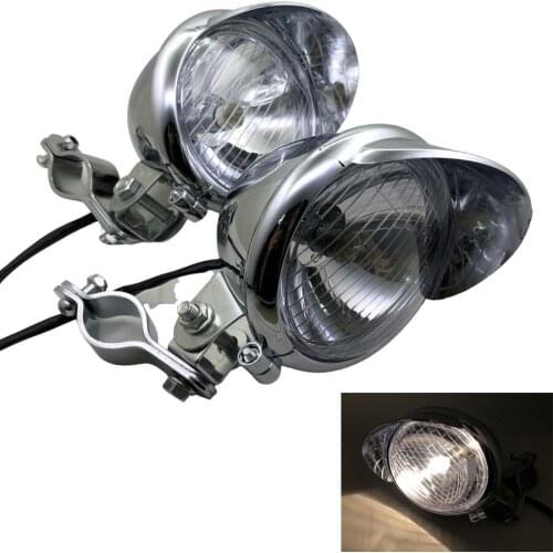 1 Set Chrome Motorcycle Headlight Spot Fog Lamp With Roll Cage Guard Bar Tube Bracket Clamp For Benelli Ducati Cafe Racer