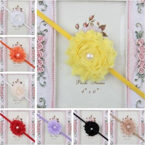 15 Colors 6 CM Handmade Fabric Flower Headband Baby Girls Shabby Floral Hairband with Pearl Children Accessories Birthday Gifts