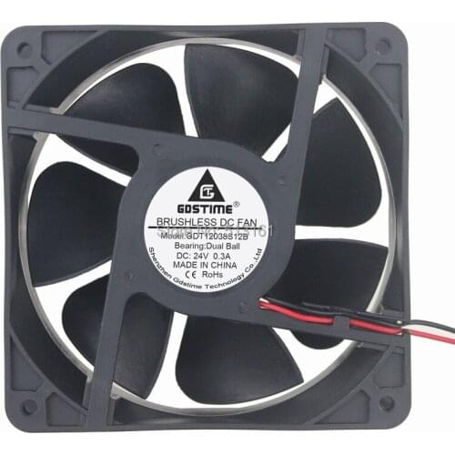 Gdstime DC 24V 2 Pin 120mm 120x120x38mm 12cm Double Ball Bearing Industrial Exhaust Cooling Fan
