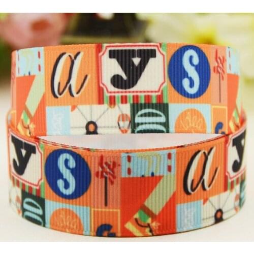 22mm 25mm 38mm 75mm English alphabet Cartoon pattern printed Grosgrain Ribbon party decoration 10 Yards X-04123