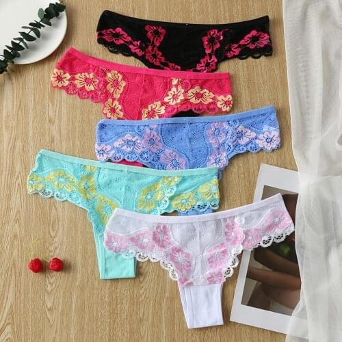 3Pcs/Set Women Embroidery embellishment G-String Low-Rise Intimates Lingerie Breathable Underwear Soft Sexy Thong Solid Color B