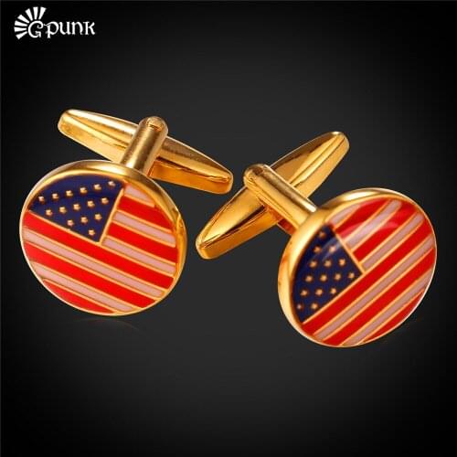 American Flag Round Classic Cufflinks For Men Wholesale Gold color USA Flag Trendy French Shirts Accessories C1996G