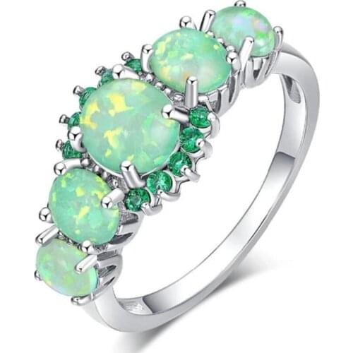 AMORUI Fashion AAA Zircon Green Orange Opal Ring For Women November Birthstone Engagement/Wedding Rings Anniversary Gift