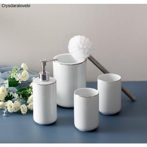 White Ceramic Brushing Mouthwash Cup Lotion Bottle Bathroom Accessories Set Soap Dispenser bathroom supplies