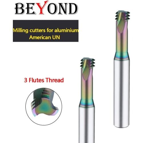 BEYOND 3 Flutes Thread Milling Cutters Coated Aluminium American UNC/UNF Carbide Tungsten Steel Milling Tool Center