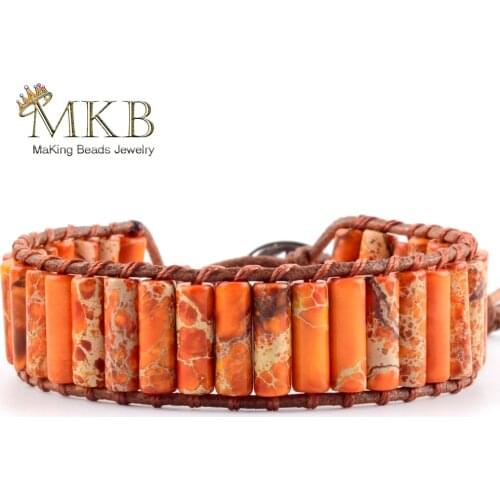 Chakra Bracelet Jewelry Handmade Natural Stone Tube Beads Leather Wrap Bracelet Couples Bracelets Creative Gifts