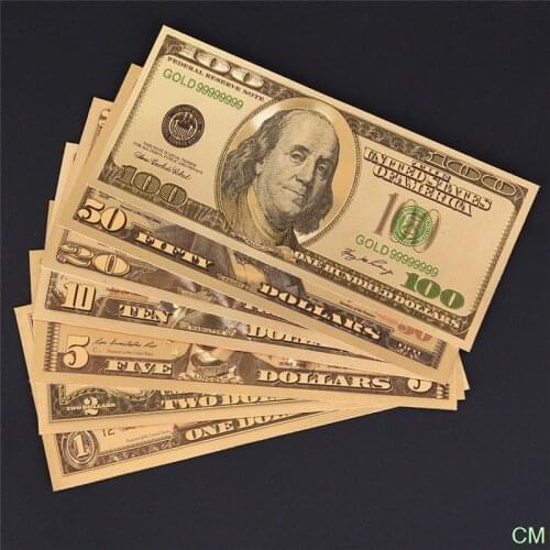 Dollars Decoration Antique Plated Gold Collection Fake Money Souvenir 7pcs/set 1 2 5 10 20 50 100 Europe People Metal