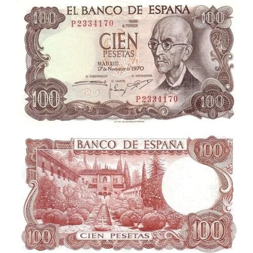 Spain 100 Peseta 1970 P-152 New Condition Note for World Collection Gift Souvenir