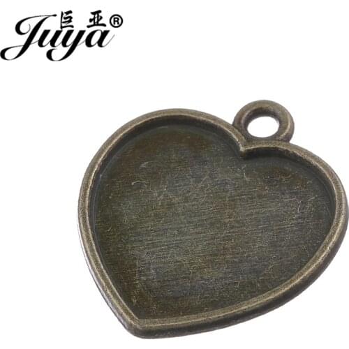 JUYA 10pcs/lot 18x16mm Alloy Cameo Cabochon Base Bezel Setting for Charms Pendant Heart Shape DIY Jewelry Making Suppleis AD0182
