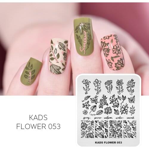 KADS Stamping Plate Flower 053 Spring Summer Autumn Winter Letters Flower Leaves Image Design Nail Template DIY Nail Art Tool
