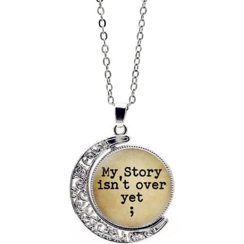 Classic Moon Glass Dome Double Side Rotation Cat English Sayings Pendant Necklace Vintage Sweater Chain Women Men Jewelry