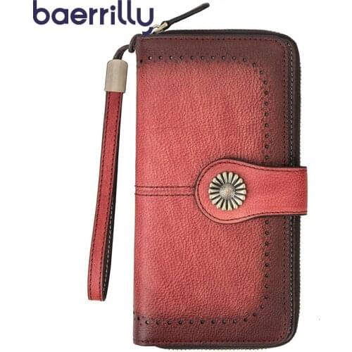 Fashion Solid Women Clutch Bag Leather Wallet Female Genuine Leather Rfid Card Holder Lady Coin Purse Zipper Phone Case Cartera