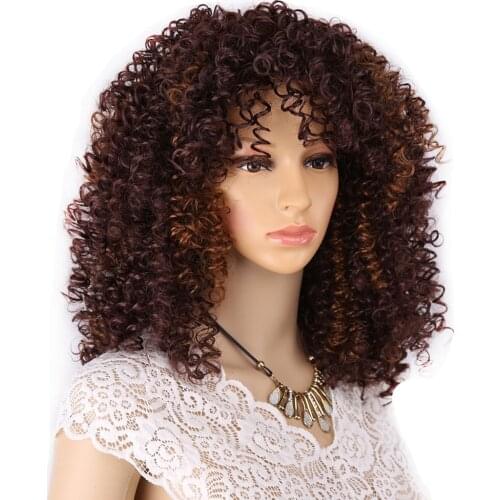 Kurze Verworrene Lockige Perücke Afro Amerikanischen Perücken Für Schwarze Frauen Brown Mixed Blonde Synthetische Wärme Bes