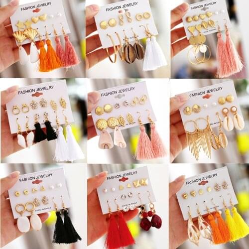 Fashion Crystal Shell Earrings Set For Women Bohemian Tassel Long Stud Earrings 2020 Brincos DIY Simulated Pearl Earring Jewelry