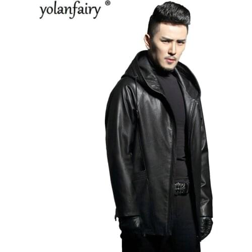 YOLANFAIRY Mens Geniune Leather Jacket Pure Cow Leather Jackets Plus Size Down Coat Camperas Hombre invierno 2020 F1726 MF138