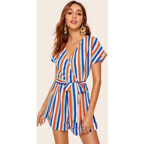 2020 new fashion stripe V-neck lace up one-piece