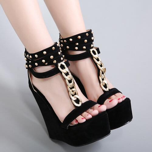 Comemore 2021 New Gladiator Women Sandals High Heels Fashion Sandals Chain Platform Wedges Shoes for Women Sandaleas De Mujer