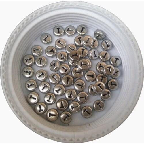 Wholesale 4*7MM Single T Silver Alphabet Letter Beads,Free Shipping 3600CPS/Lot Flat Round Coin Shape Bracelet Spacer Beads