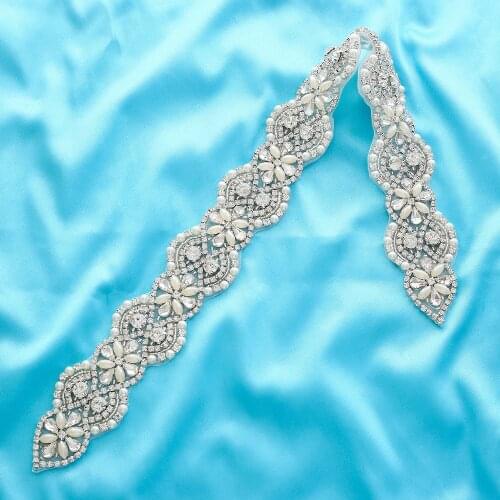 Wholesale Bridal Wide Garment Silver Pearl Accessories Applique Handmade Rhinestone Wedding Dresses Crystal DIY Beaded Gold S175