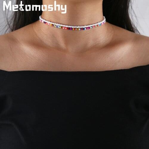 2020 Bohemian Flowers Handmade Beads Necklace Statement Short Collar Clavicle Chain Choker Necklace Women Fashion Jewelry Bijoux
