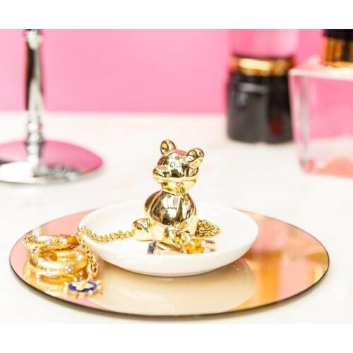 Teddy Bear Gold Color Jewelry Hanger Organizer Jewelry Display Earrings Necklace Model Storage Tray Decorative Ornaments Craft