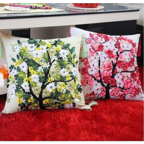 45X45cm Happiness Tree Pillow Ribbon embroidery kit pillow cover set handcraft DIY handmade needlework art home decor