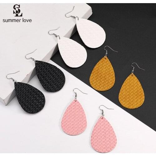 Simple Big Leather Dangle Earrings for Women Trendy Colorful Long Teardrop Water Drop Earring Statement Jewelry Wholesale