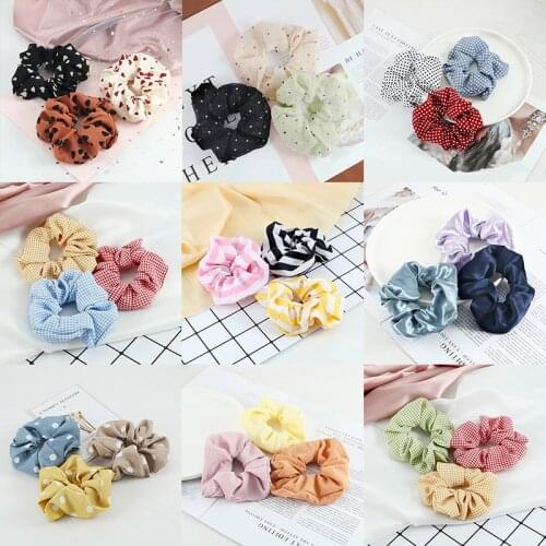 3pcs/set Women Girls Basic Hair Bands Letters Dots Stripe Plaid Rubber Band Tie Fashion Elastic Hair Accessories Ponytail Holder