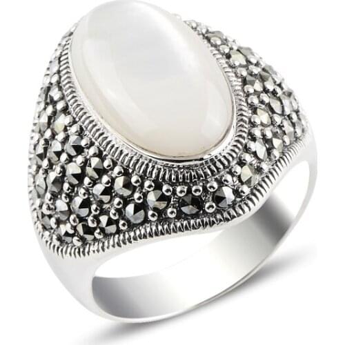 Silverlina Silver Pearlescent & Marcasite Ring
