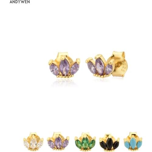 ANDYWEN 925 Sterling Silver Luxury Zircon CZ Ovals Stud Earring 2020 Rock Punk Piercing Pendiente Ohrringe Fashion Jewels