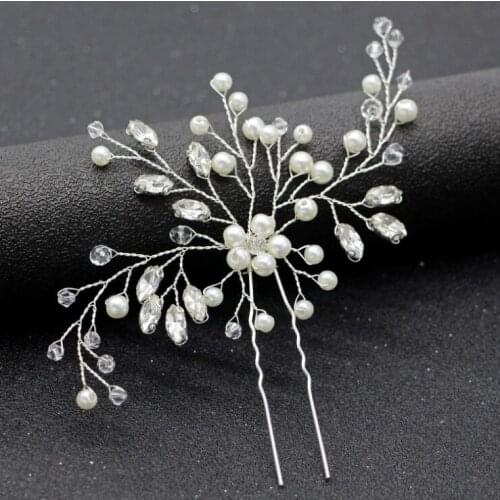 Bridal Crystal Pearl Flower Prom Hair Pins Wedding Party Elegant Hairpins Bridesmaid Bride Headpiece Hair Jewelry Accessories
