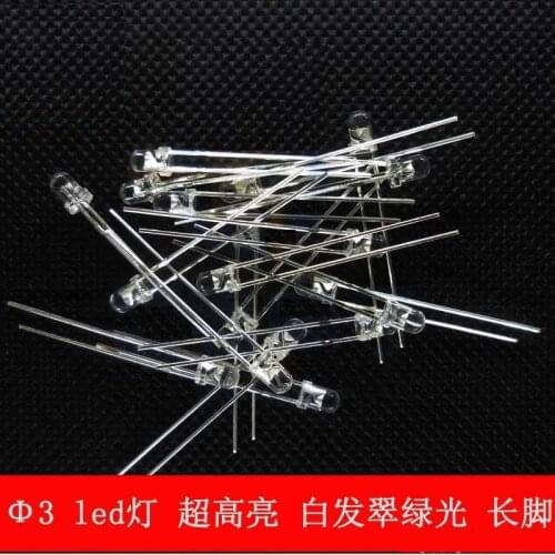 1000pcs/lot 3MM LED Lamp super bright white hair green hair green emerald green LED light-emitting diode long legs