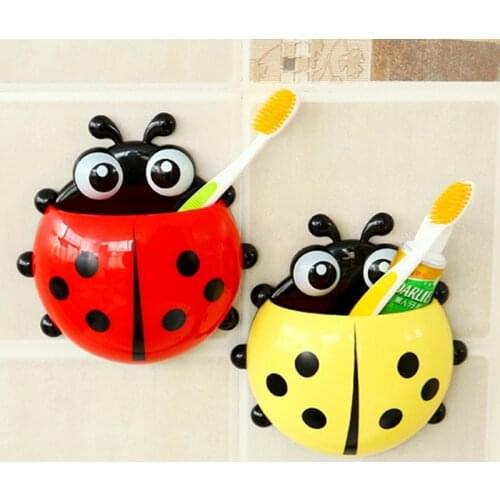 1Pcs Cute Ladybird Beetle Toothbrush Toothpaste Shelves Pencil/Pen Storage Holders & Racks Children Brush Teeth Bathroom Supply