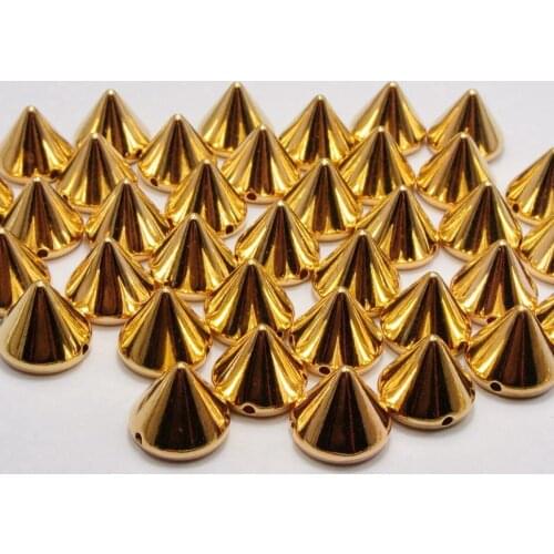 100 Gold Tone Metallic Rock Punk Spike Rivet Acrylic Taper Stud Beads 10X8mm