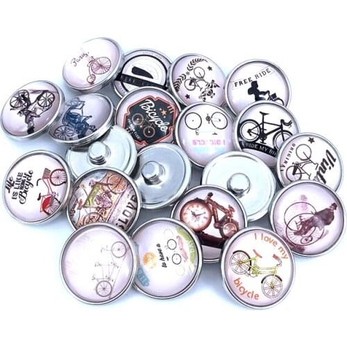 20pcs/lot 18mm 20mm Retro Bicycle Vintage Bike Pattern Glass Cabochon Snap Buttons for DIY Bracelet Necklace Glass Charm N020