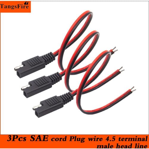 3Pcs SAE cord Plug wire 4.5 terminal male head line 18AWG 2 Pin Battery car cable Motorcycle car charging cable