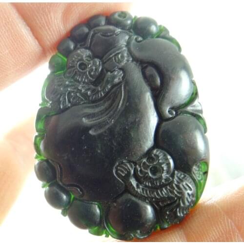 49*37*8MM Wholesale natural Chinese black green stone hand-carved statue of monkey amulet pendant necklace