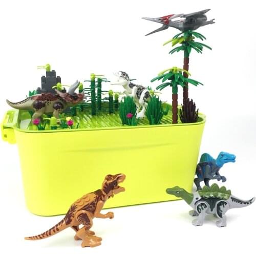6 Dinosaurs Builidng Blocks Storage Box Jurassic Dino World Compatible City Friends Bricks BasePlate Children Toys for Boys Gift