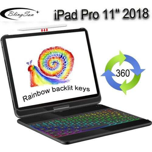 7 Colors Backlit Bluetooth Keyboard Case For iPad Pro 11 2018 Cover Pencil Holder Aluminum Shell Smart Folio Case Sleep Wake 360