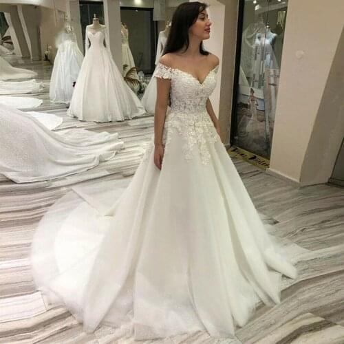 BEPEITHY Off The Shoulder Lace Wedding Dresses For France Women Court Train A Line Robe De Soirée De Mariage Bridal Gown 2021