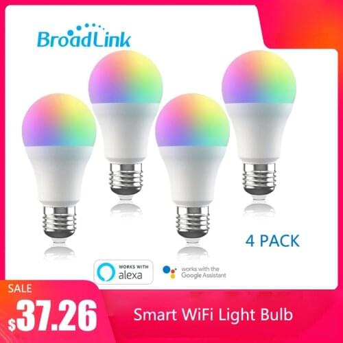 Broadlink LB27 R1 1/2/3/4 PCS Smart WiFi Light Bulb E27 10W RGB LED Bulb Lamp For Smart Home Compatible with Alexa Google